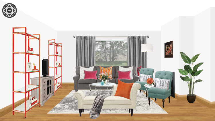 living-room-with-gray-orange-and-teal-color